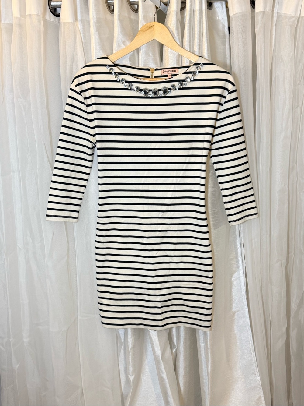 Juicy Couture Black & White Striped Jewel-Neck Mini Dress Y2K office